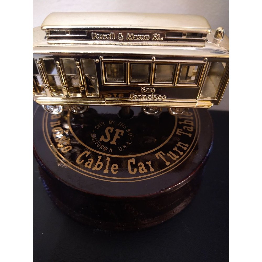 San Francisco Cable Car Turn Table Plays Music Gold Tone